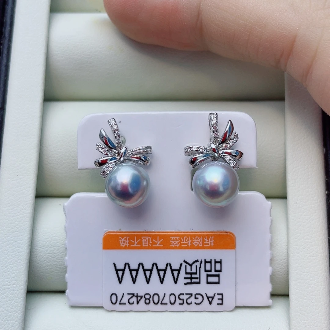 海水珍珠银S925镶嵌耳饰w38