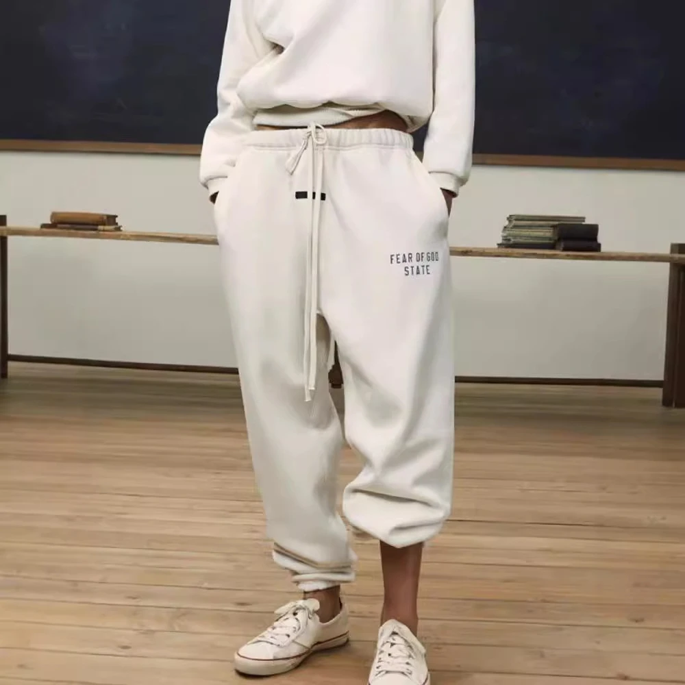 ESSENTIALS秋冬新款加绒休闲宽松字母印花束脚长裤男女情侣款