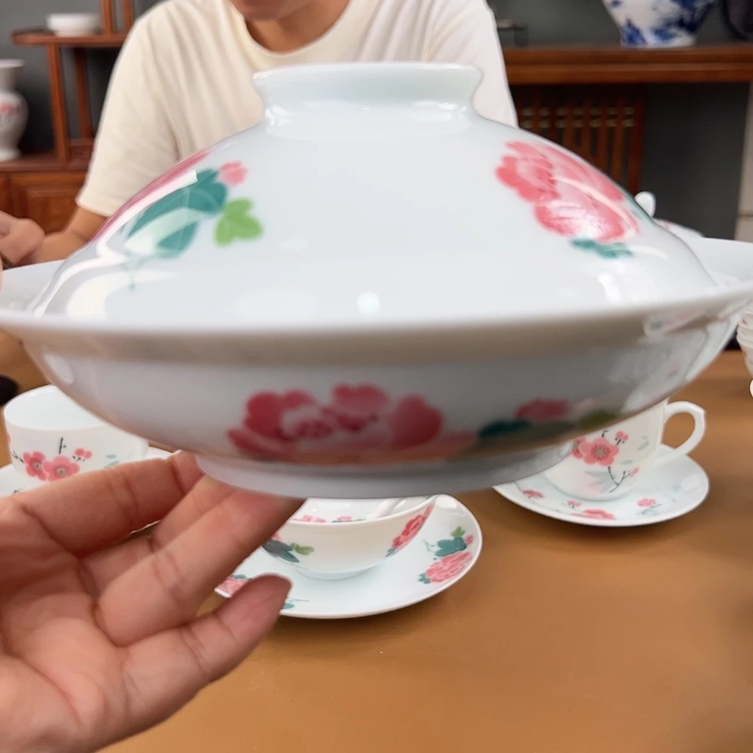 釉下红芙蓉8寸合和器