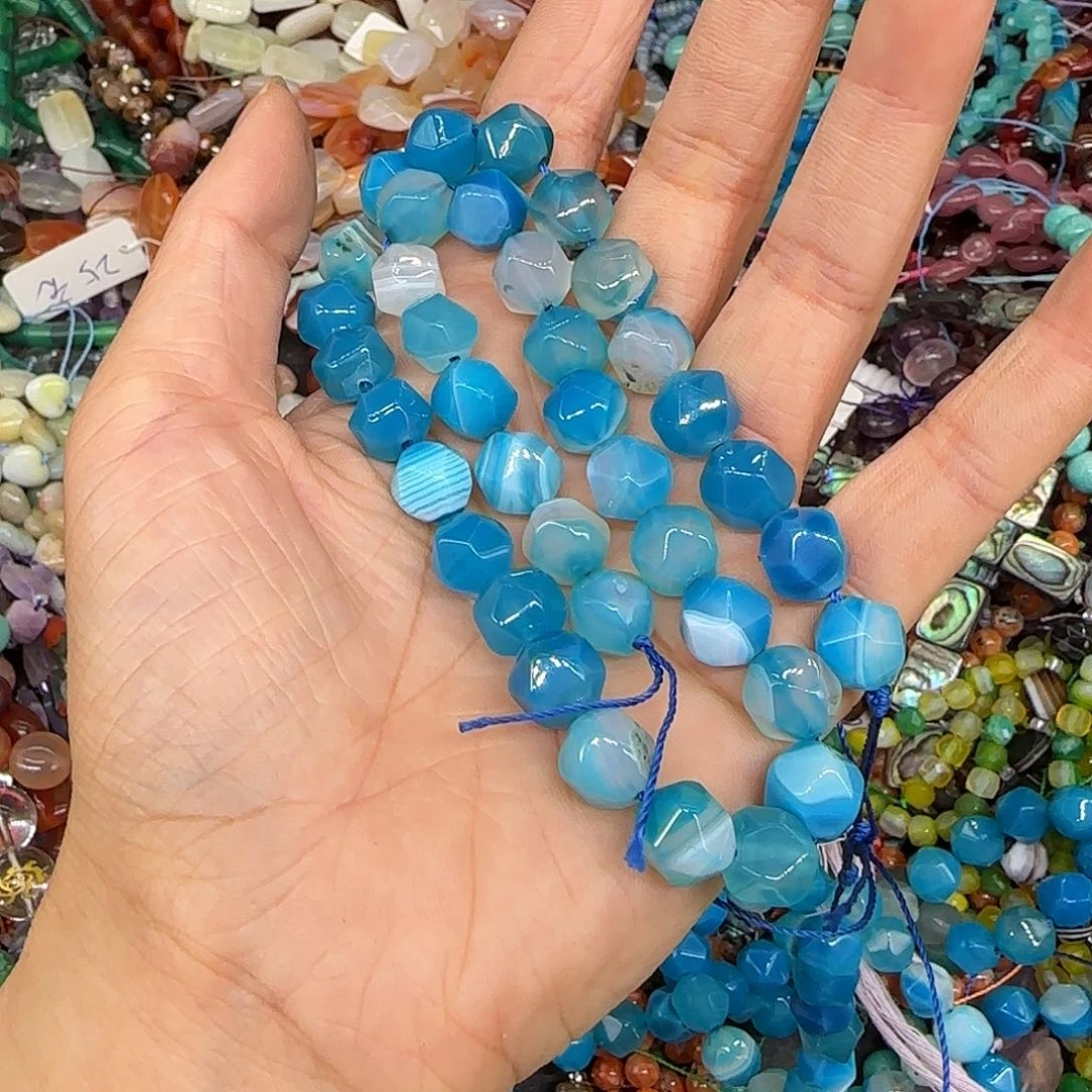 玛瑙/玉髓合金珠宝半成品蓝白玛瑙9mm一条