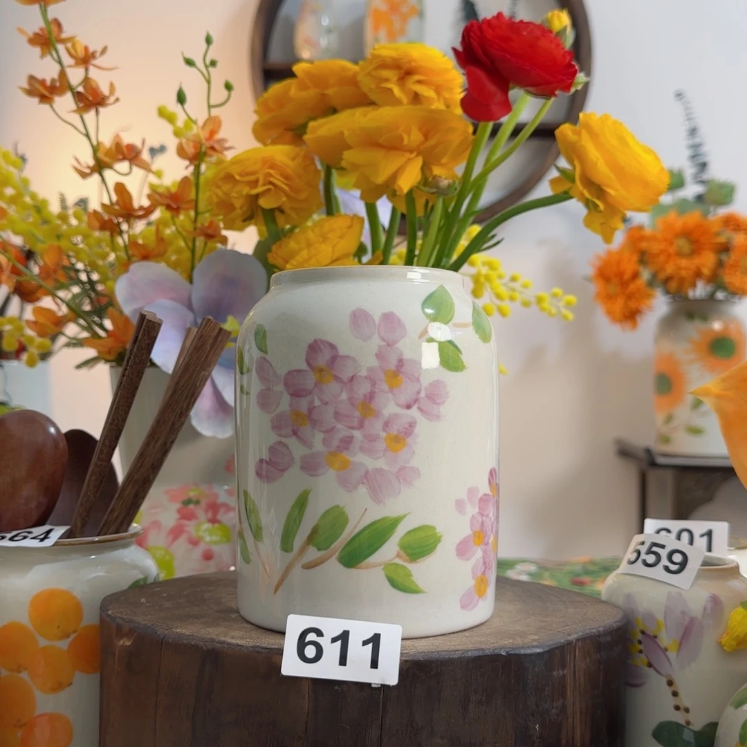 摆件景德镇陶瓷手绘小花瓶摆件无孔