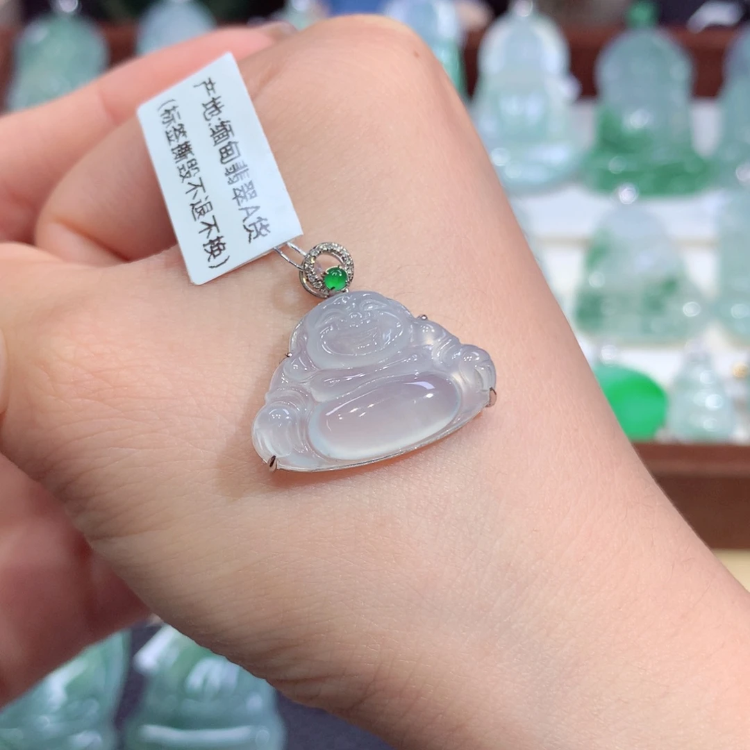 吊坠(不含链)18K金镶嵌翡翠天然缅甸A货翡翠揭阳工佛公