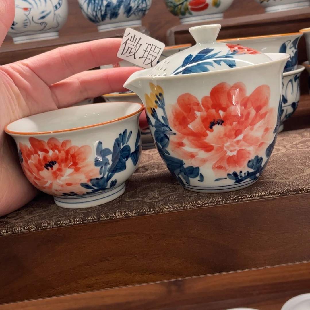 釉下手绘茶具微瑕