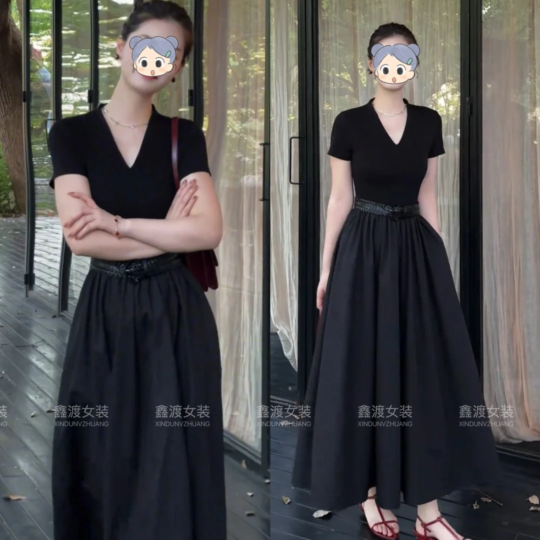 2025春夏新款时尚显瘦气质女士网红洋气连衣裙百搭款D6995