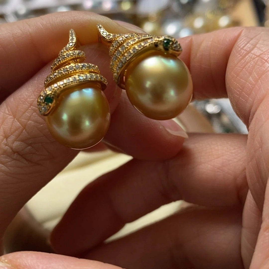 海水珍珠耳饰银S925镶嵌