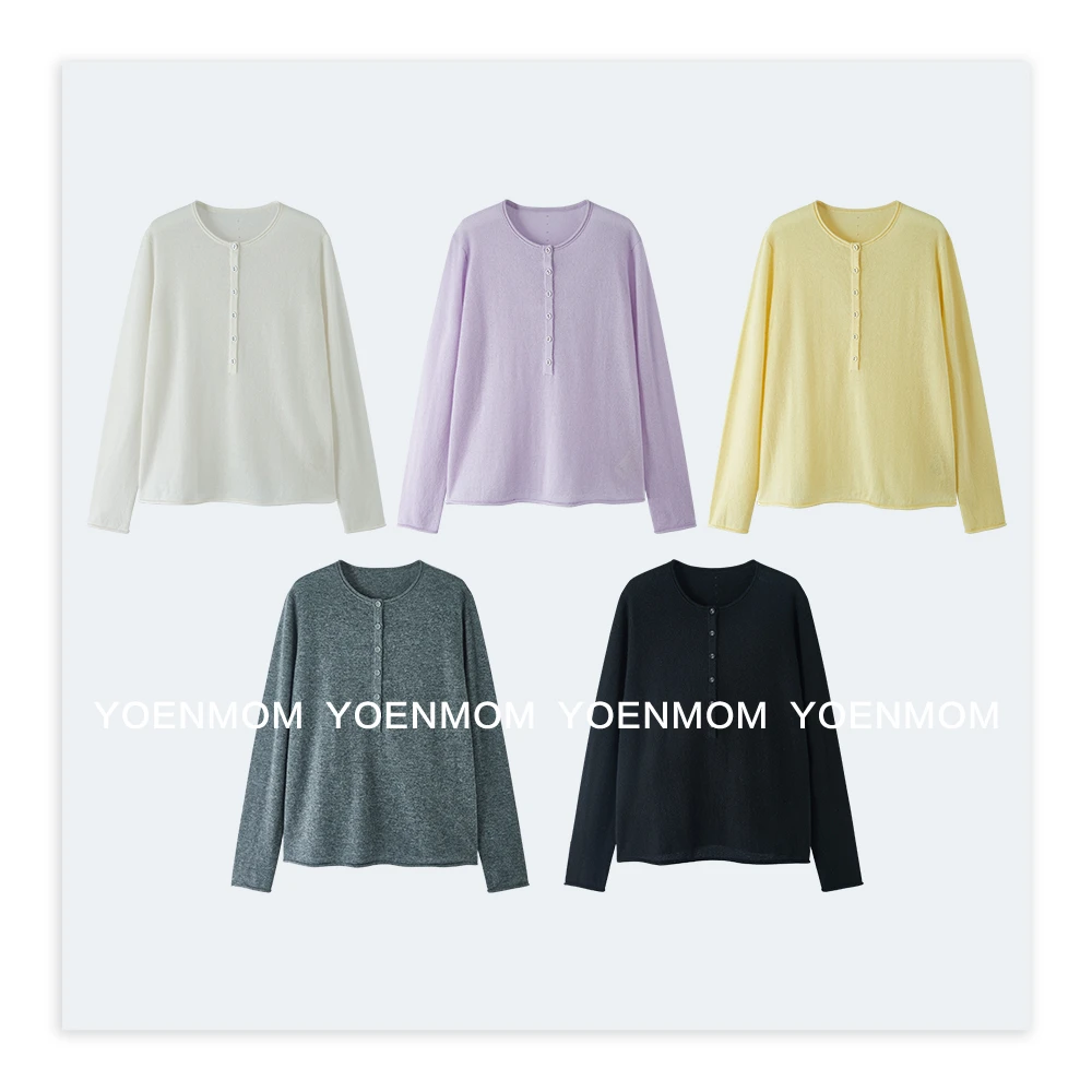 YOENMOM·蔓柔·100山羊绒chao细16针云朵亲肤感简约亨利领针织衫