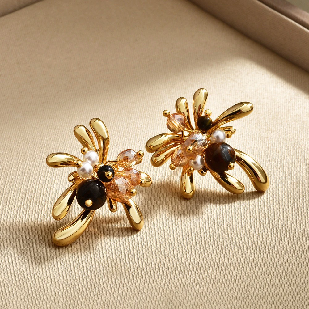 铜合金仿珍珠耳饰 美拉德复古烟花耳钉法式复古高级感气质小众