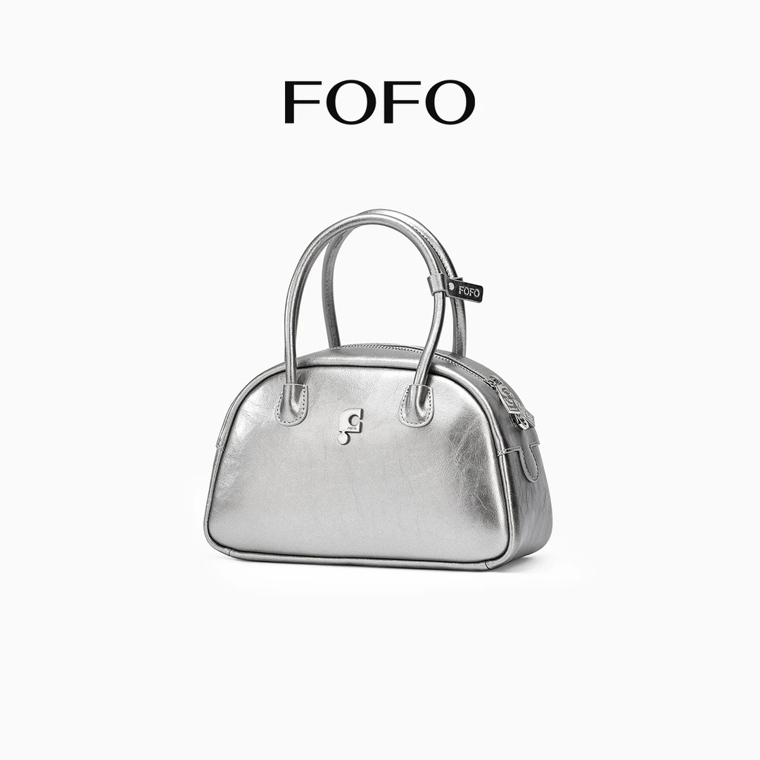 FOFO小号保龄球包原创油蜡牛皮枕头包手拎斜挎包手提波士顿包.