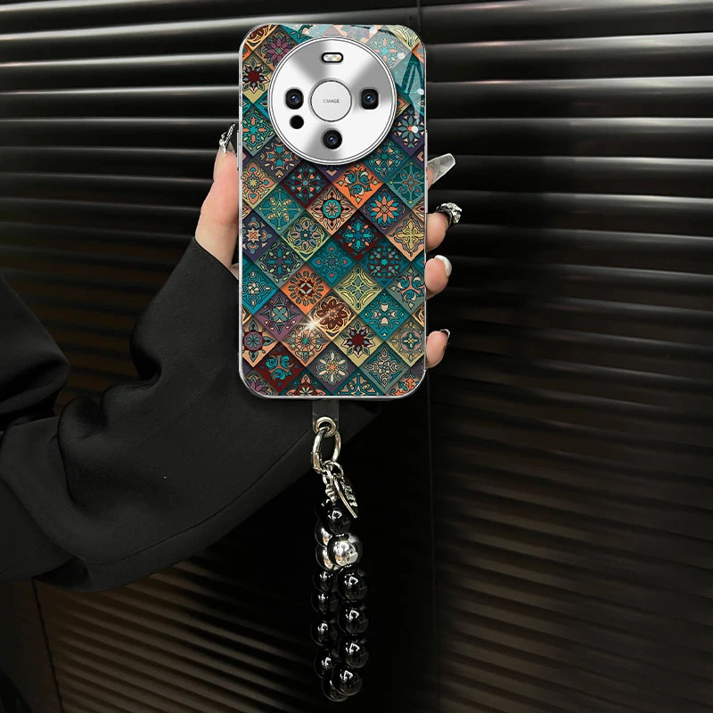 适用于【华为mate60】玻璃壳五彩图腾ins风网红创意个性手机壳女款