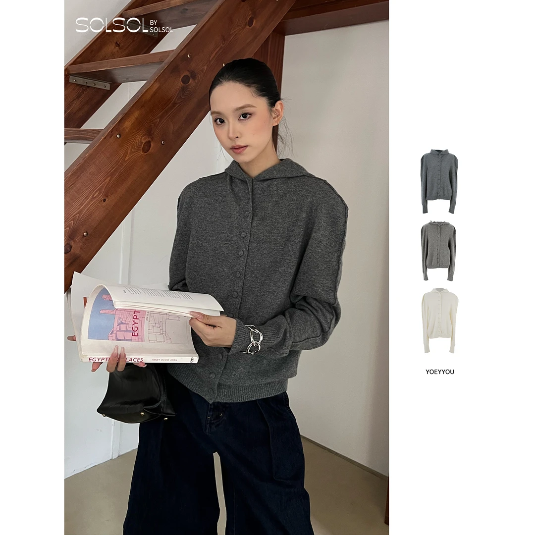YOEYYOU 设计师品牌 25秋冬新品 宽肩收腰连帽毛织上衣 SOLSOL