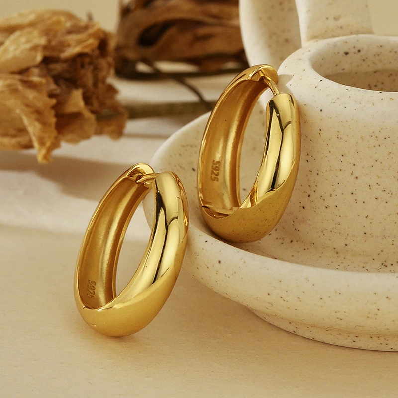 925银耳饰 S925纯银光面圈圈耳扣简约大气高级感秋冬百搭素圈耳环