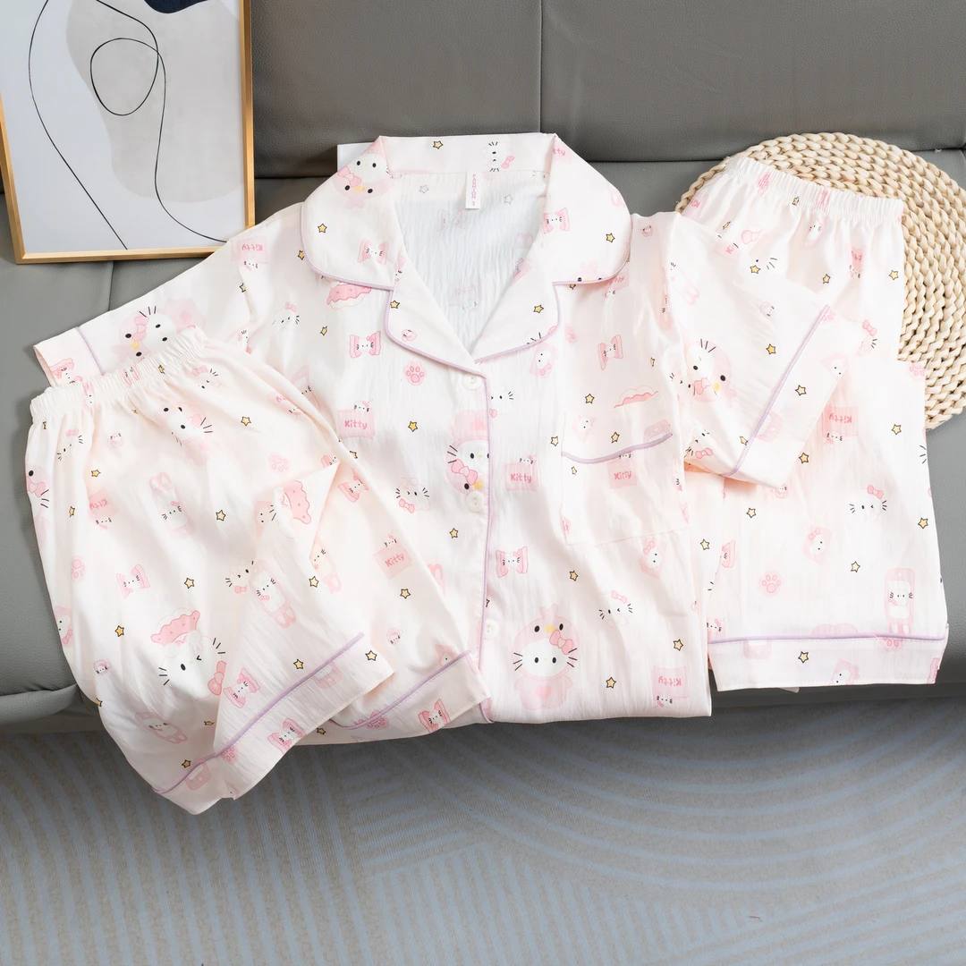 【三件套】可爱印花睡衣女夏季新款短袖ins薄款家居服套装可外穿JW