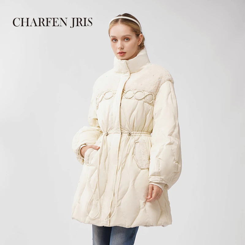 【媛媛专享】朝峰冬季时尚拼毛收腰中长款羽绒外套FJE5E676-6093Y