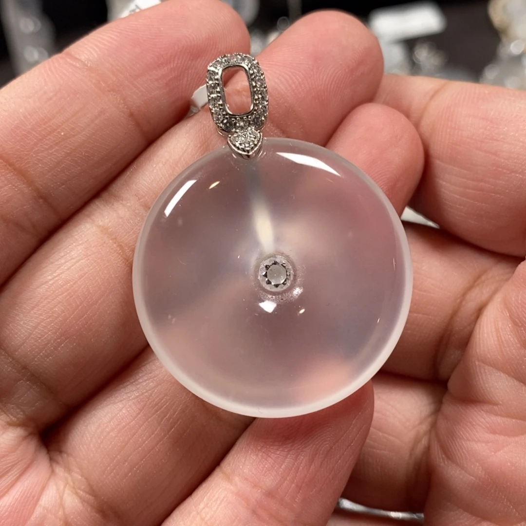 石英质玉银S925镶嵌颈饰毛衣链平安扣