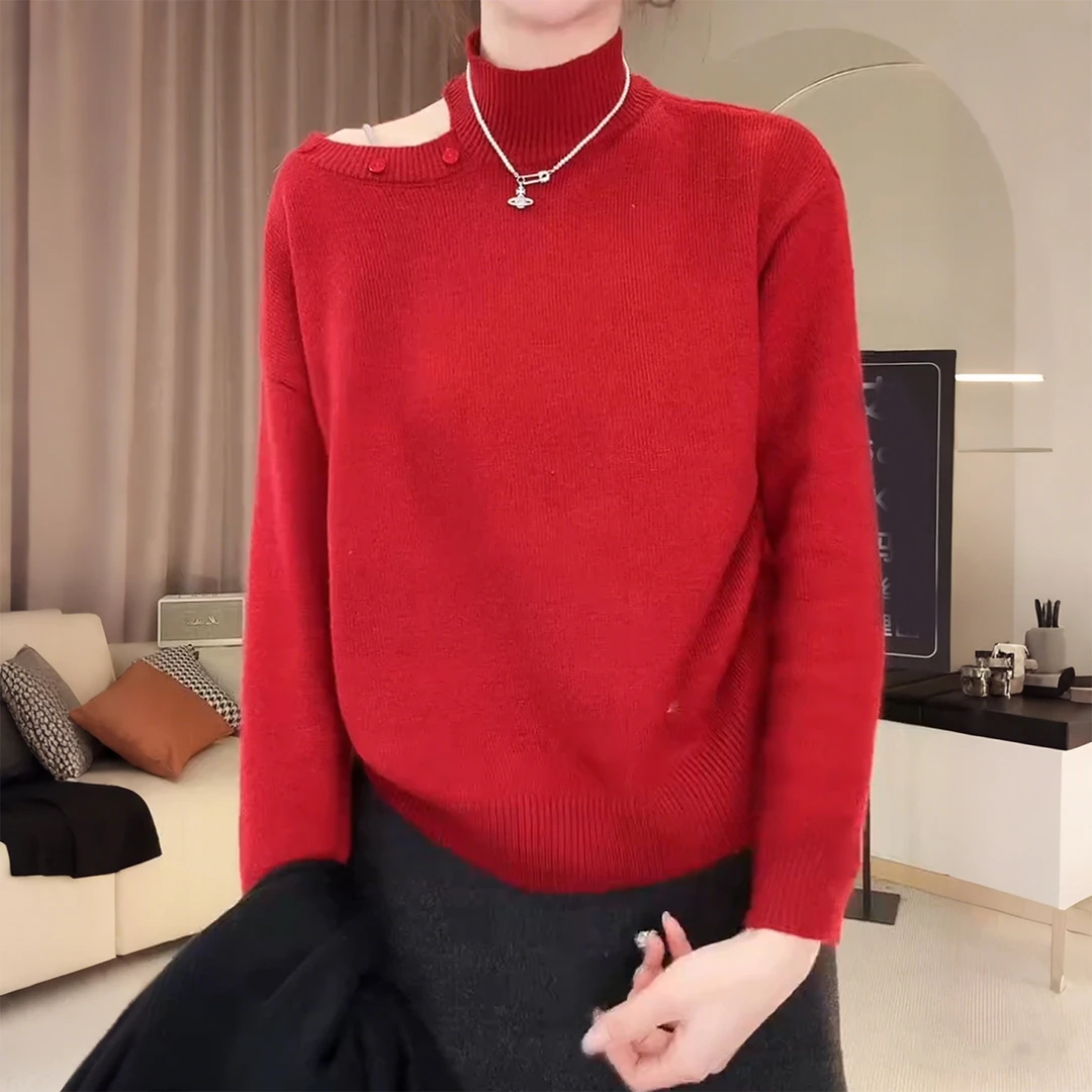 今年流行露肩打底毛衣针织衫女士秋冬季新款高级时尚好看漂亮上衣