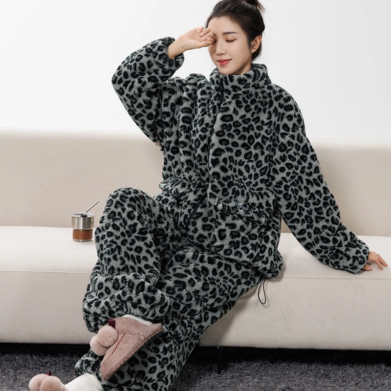 TSMLXLT冬季豹纹睡衣家居服套装
