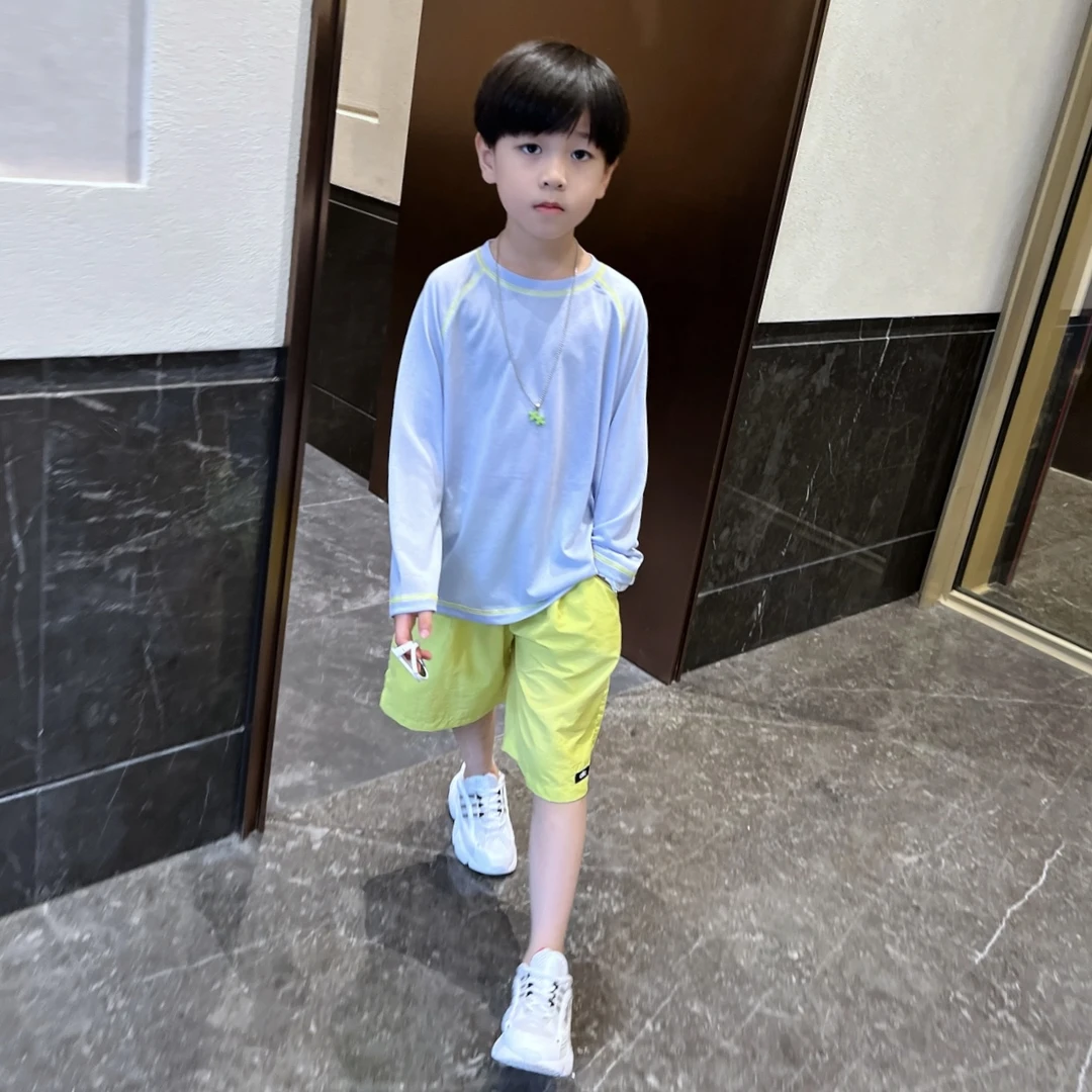 男童夏季透气套装2025新款中大童洋气休闲长袖防晒衣短裤两件套潮