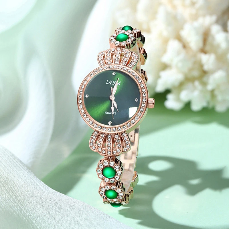 小皇冠孔雀绿时尚手链腕表FL 6813 J