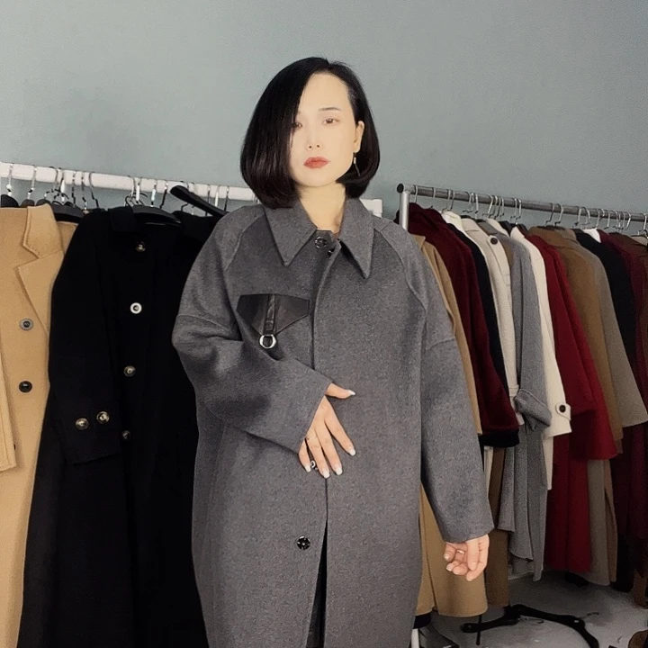 双面呢大衣灰色S码