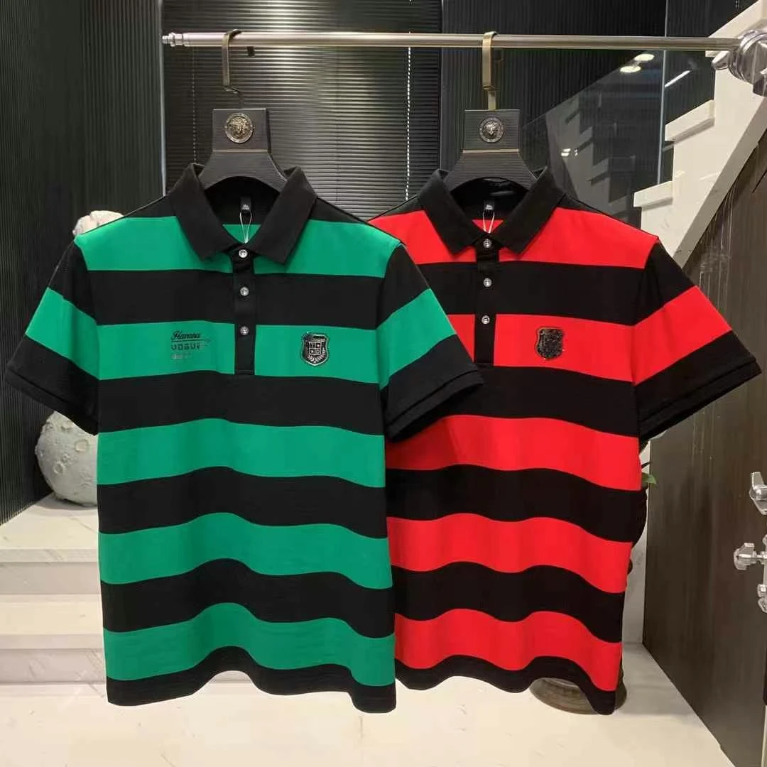 25192    新款男士时尚休闲翻领条纹短袖T恤