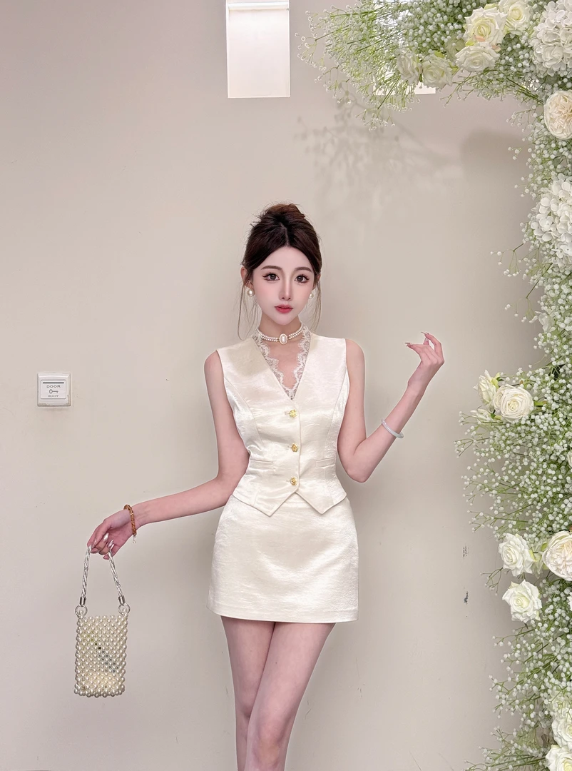 【精选优品】新款轻奢法式马甲上衣夏季时尚套装时尚25517+25515