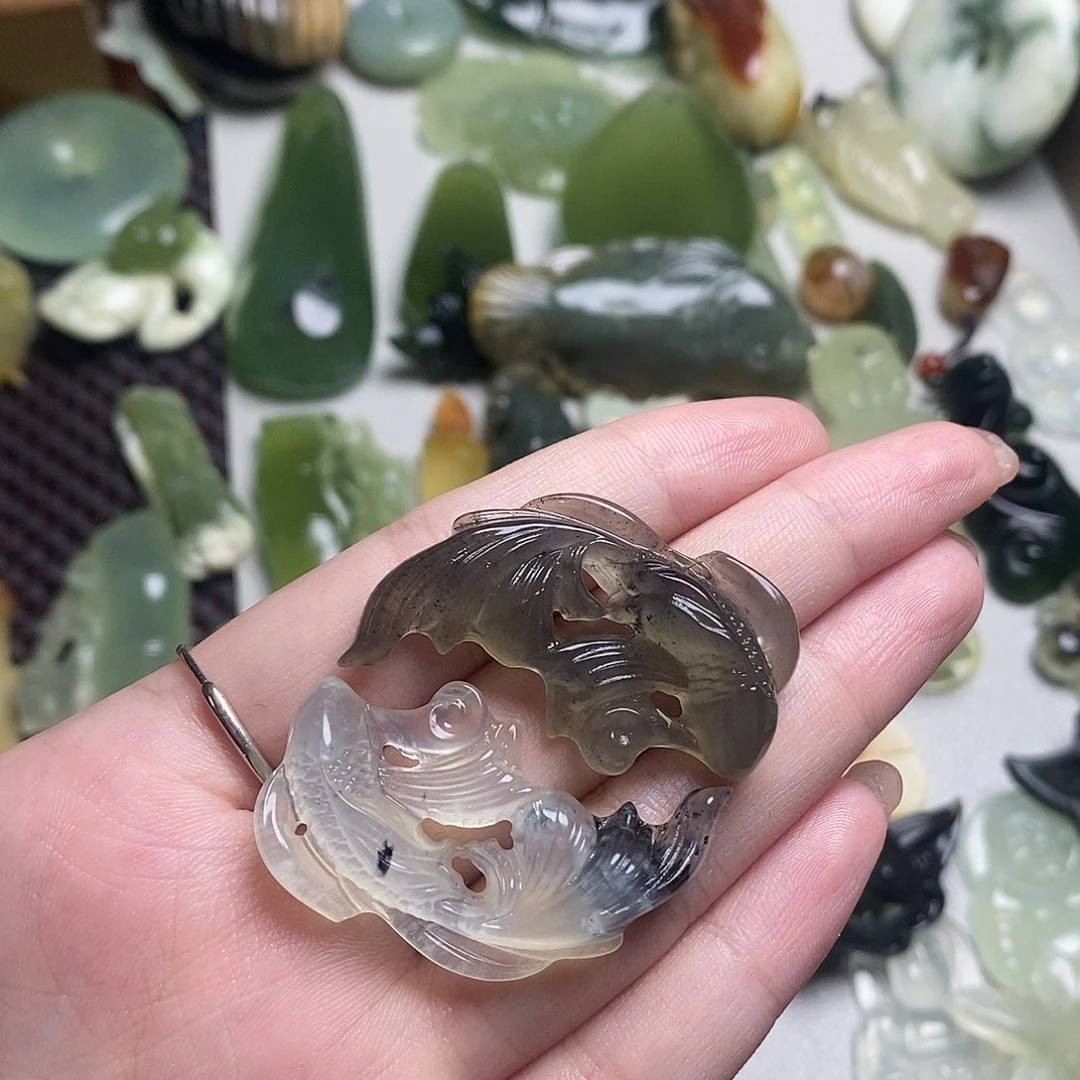 岫玉未镶嵌颈饰岫岩玉对鱼