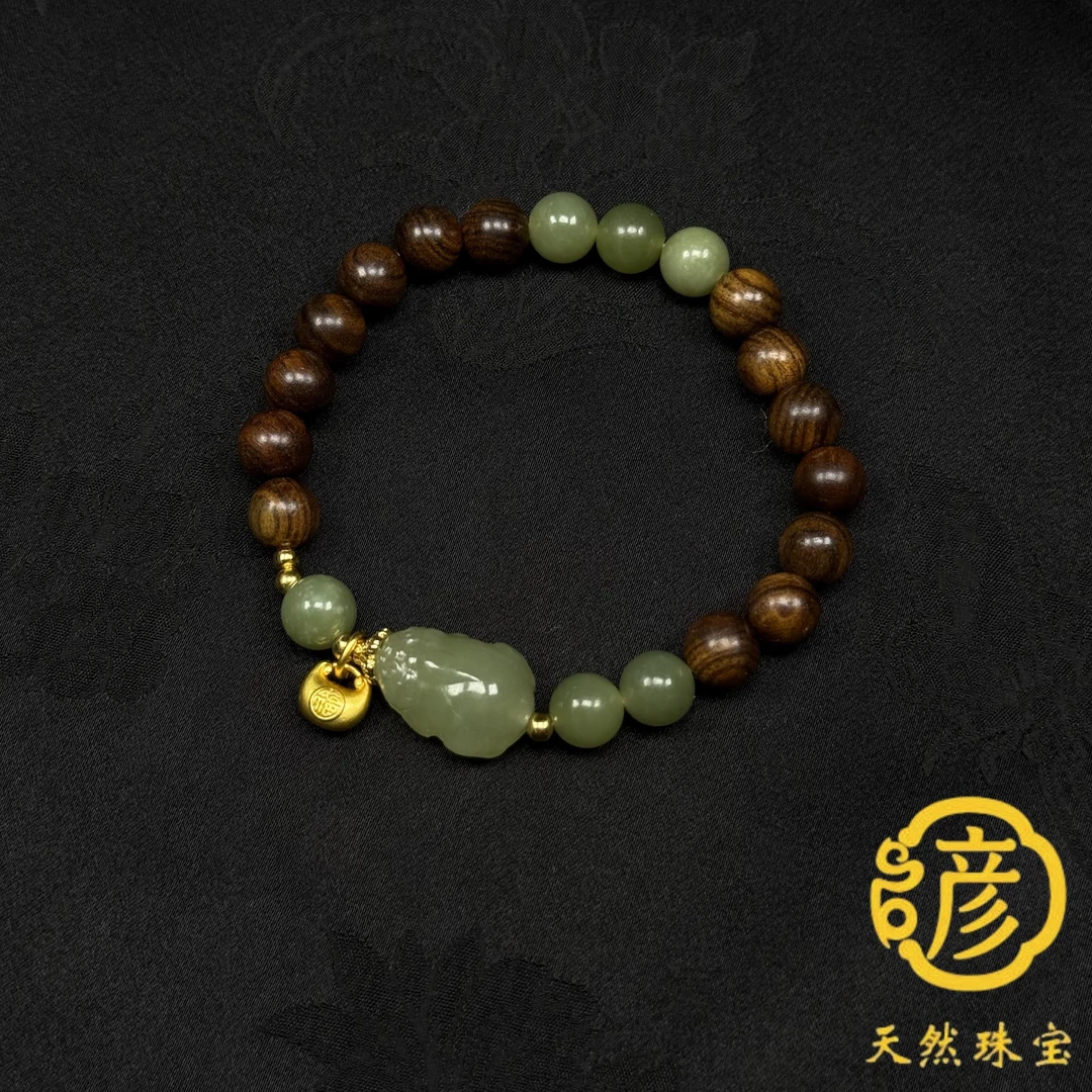 和田玉手链花梨木搭配小众百搭时尚原创设计高级HTY0159