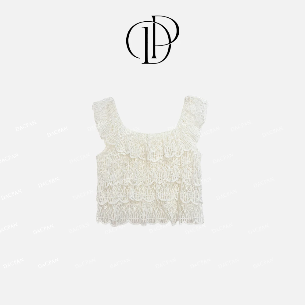 DACPAN-“公主小妹”蕾丝镂空无袖小上衣 2025/盼·25042345