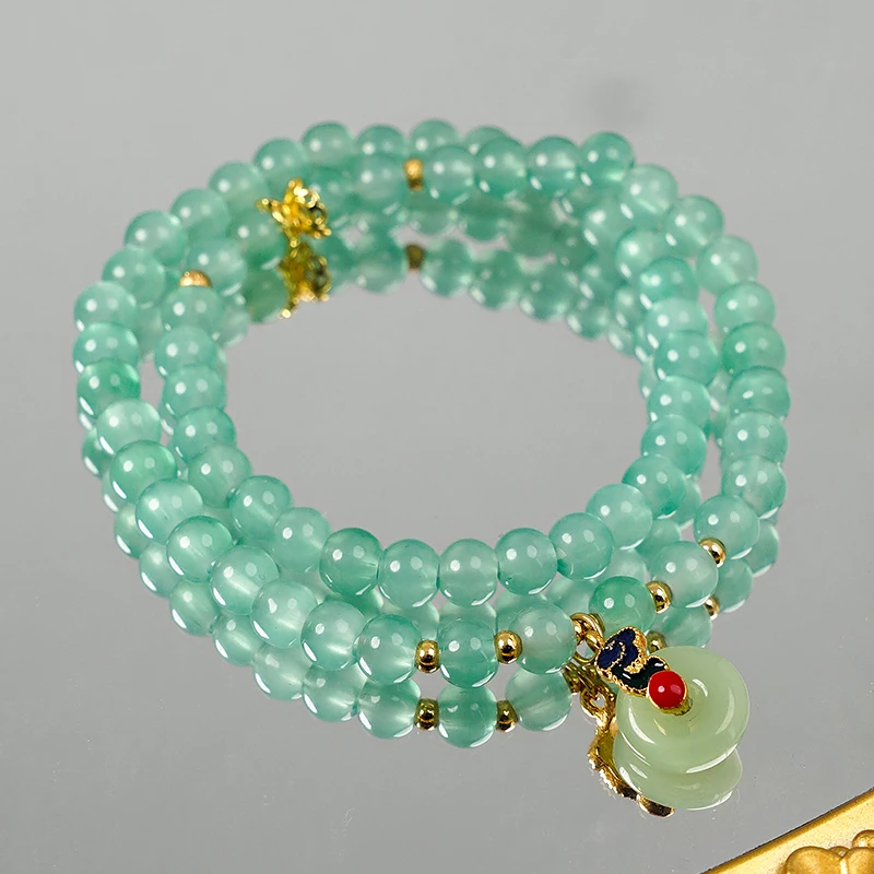非金属玻璃手链 原创设计双圈绿色葫芦福牌手链-Y0759