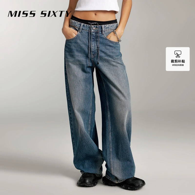 【进口牛仔面料】Miss Sixty牛仔裤女复古拼接双腰头显瘦通勤