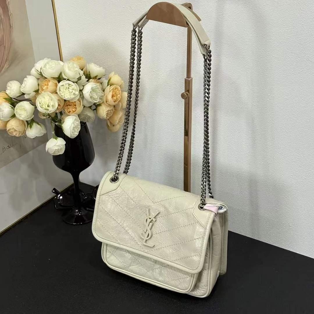 未使用 YSL/圣罗兰 壹所奢品/niki 白色小号/D扣/单肩斜挎包 全新