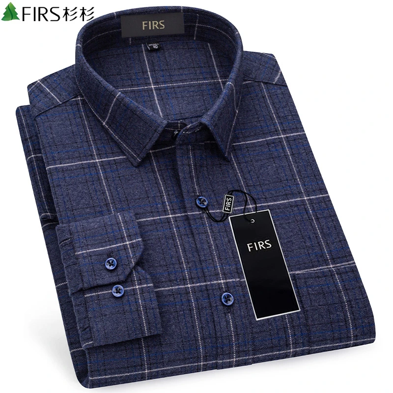 衫衫新款纯棉衬衫男长袖格子中老年休闲全棉条纹衬衣大码爸爸装