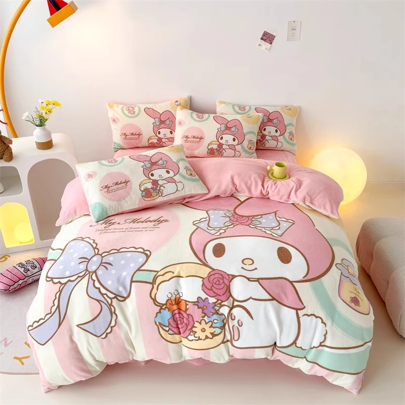 孤品绒大版-美乐蒂三四件套牛奶绒女孩学生加绒新款可爱公主风