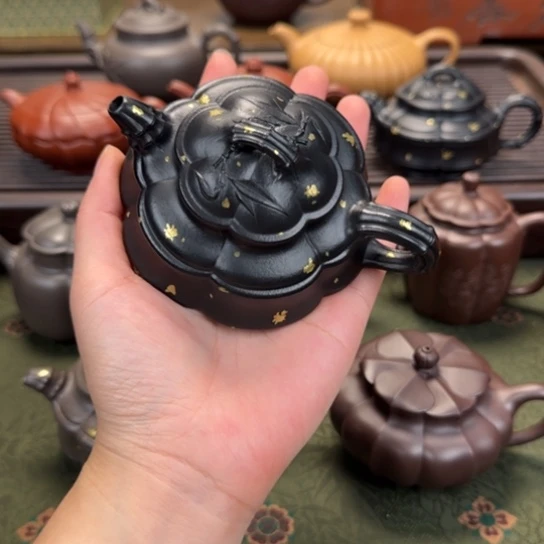 茶壶紫砂海棠竹鼓焐灰洒金
