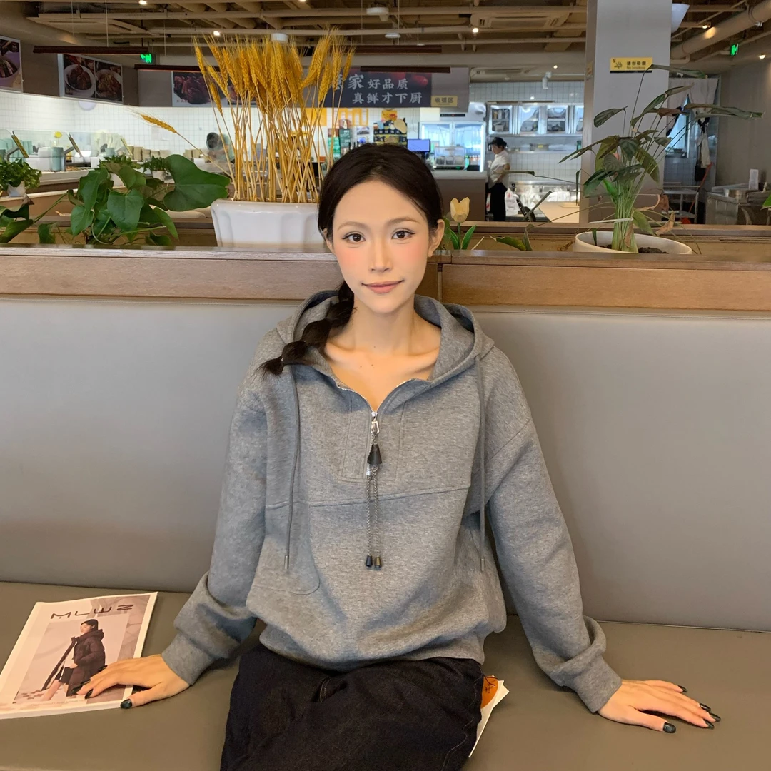 【商场品质】半拉链松弛感 韩系宽松连帽百搭洋气卫衣 ZYJ 3173