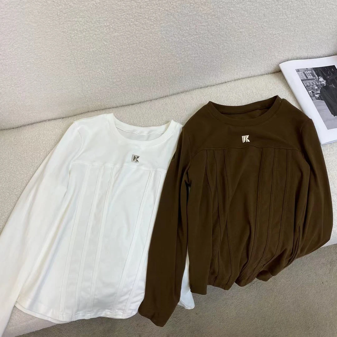 春秋时尚百搭鱼骨纹修身长袖圆领打底T恤 C2080