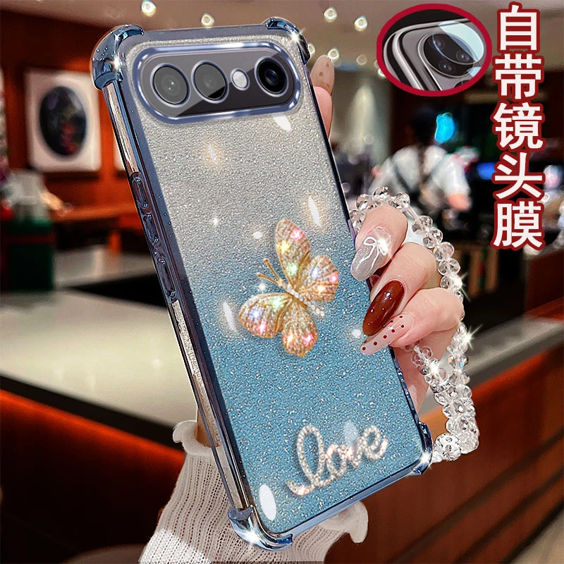 适用vivo S50promini手机壳2527A气囊闪粉彩蝶软胶防摔套奢华镜头