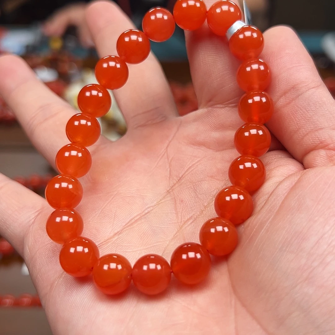 南红玛瑙未镶嵌手链保山料冰红芬达色9.7m典藏版