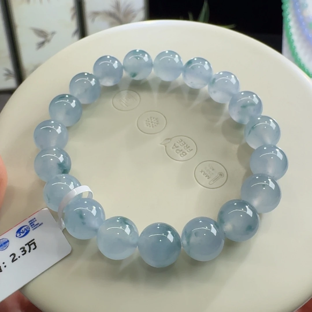 未镶嵌手链翡翠上新！果冻冰川蓝飘花单圈10mm