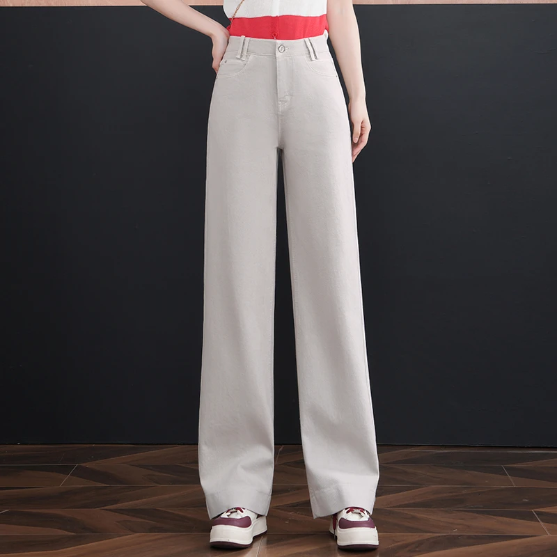 正品莫兰迪灰窄版阔腿牛仔裤女2025春夏新款宽松垂感显瘦直筒裤子