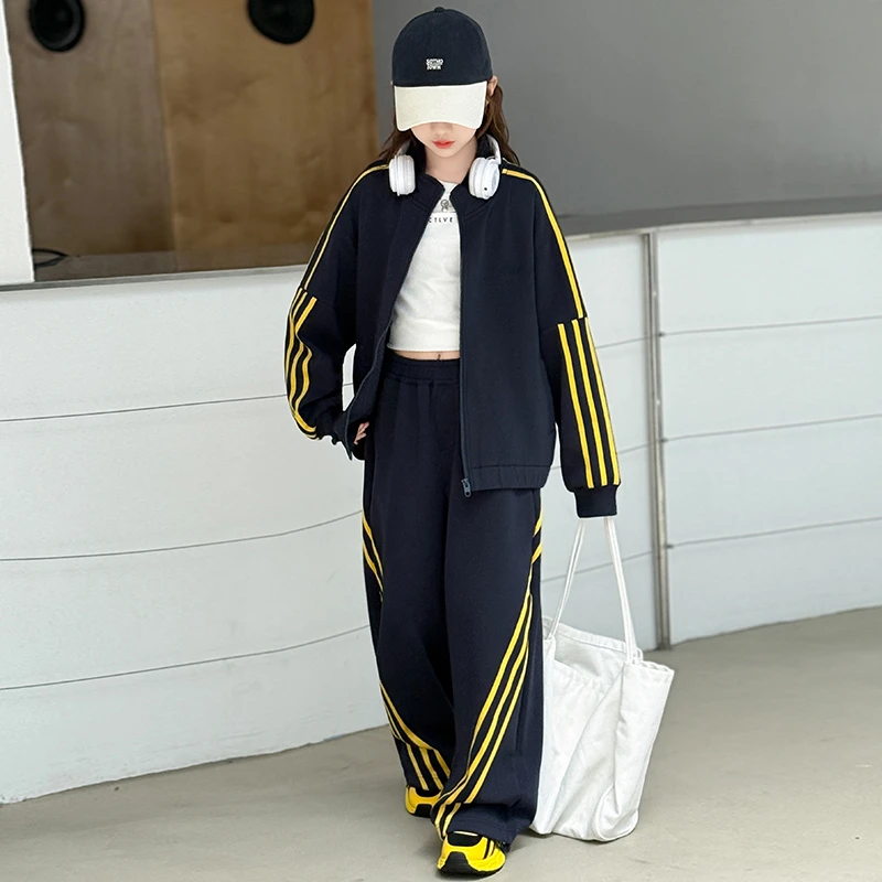12岁女孩衣服2025新款爆款女童运动套装春秋儿童卫衣阔腿裤两件套