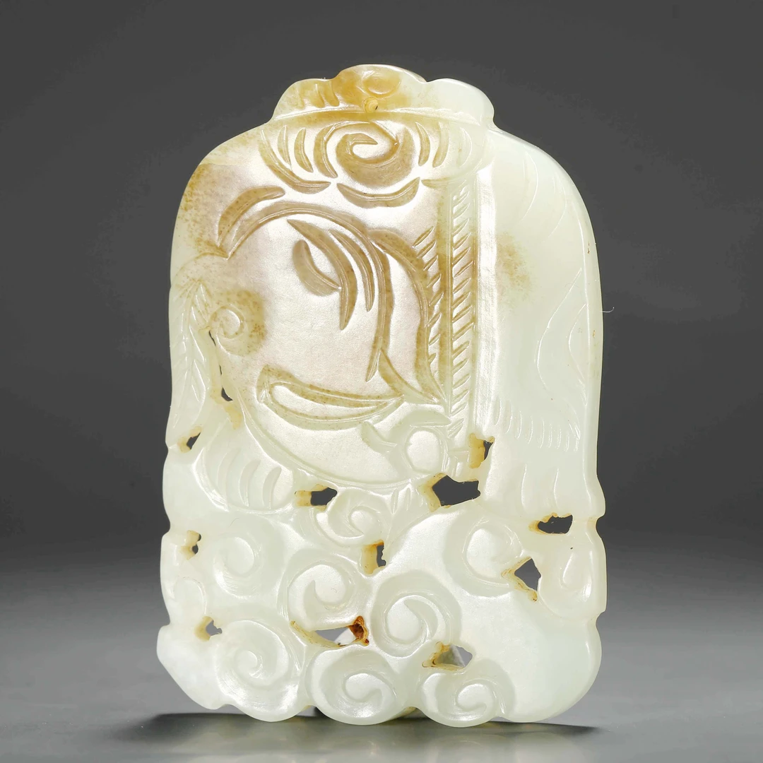 清代/白玉浮雕象纹牌/JZP25011113/收藏/【济文阁】