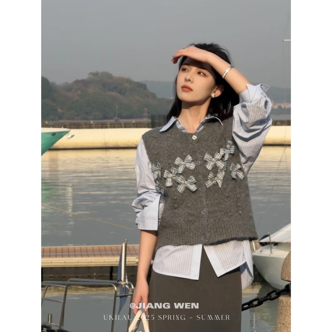 UKILAU【悸动马甲】鬼马少女学院风蝴蝶马甲减龄短款复古针织背心