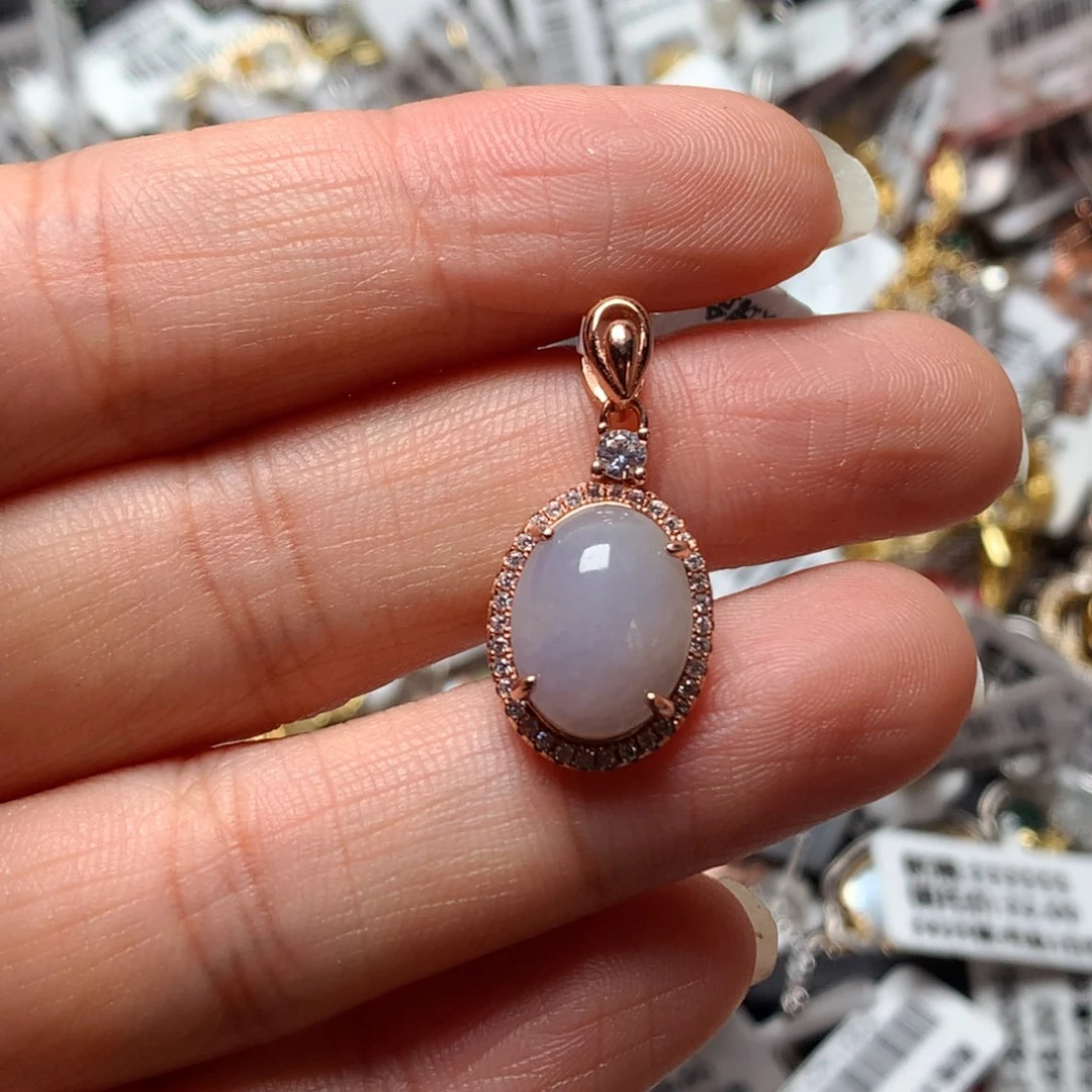 翡翠戒指银S925镶嵌天然翡翠吊坠