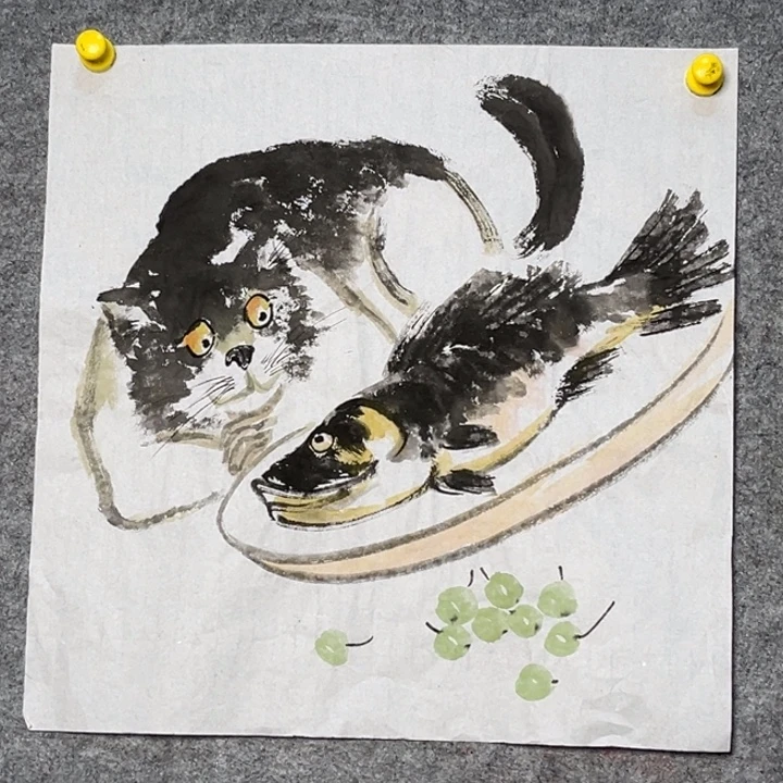 竖款大鱼书画艺术作品