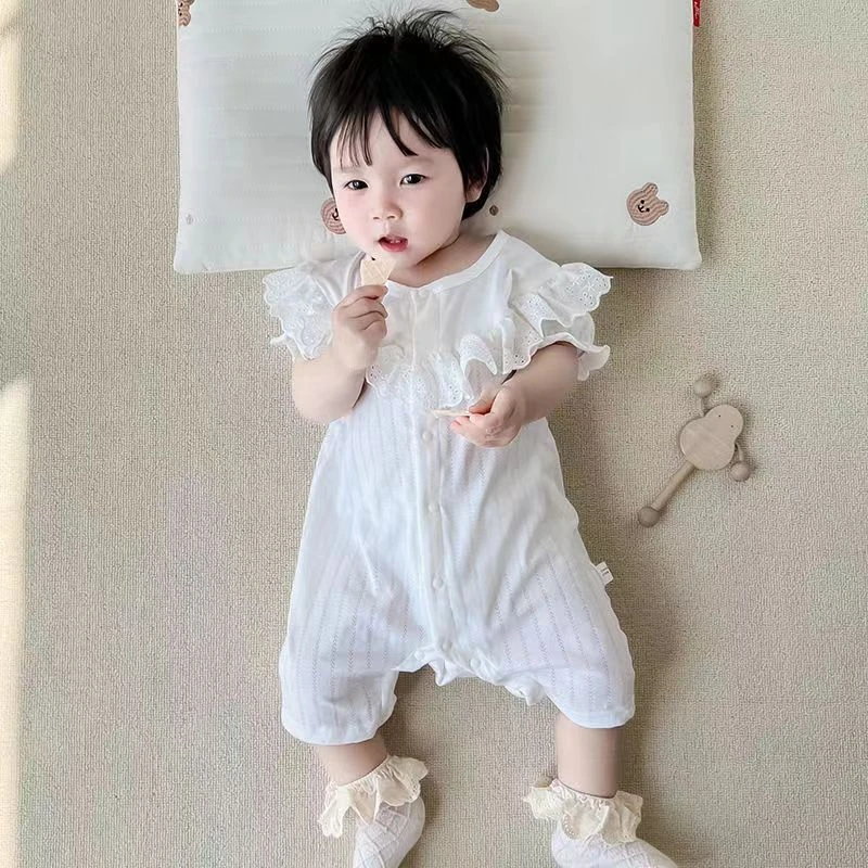 婴儿夏装女宝宝纯棉连体衣满月婴幼儿公主外出哈衣夏季薄款短袖