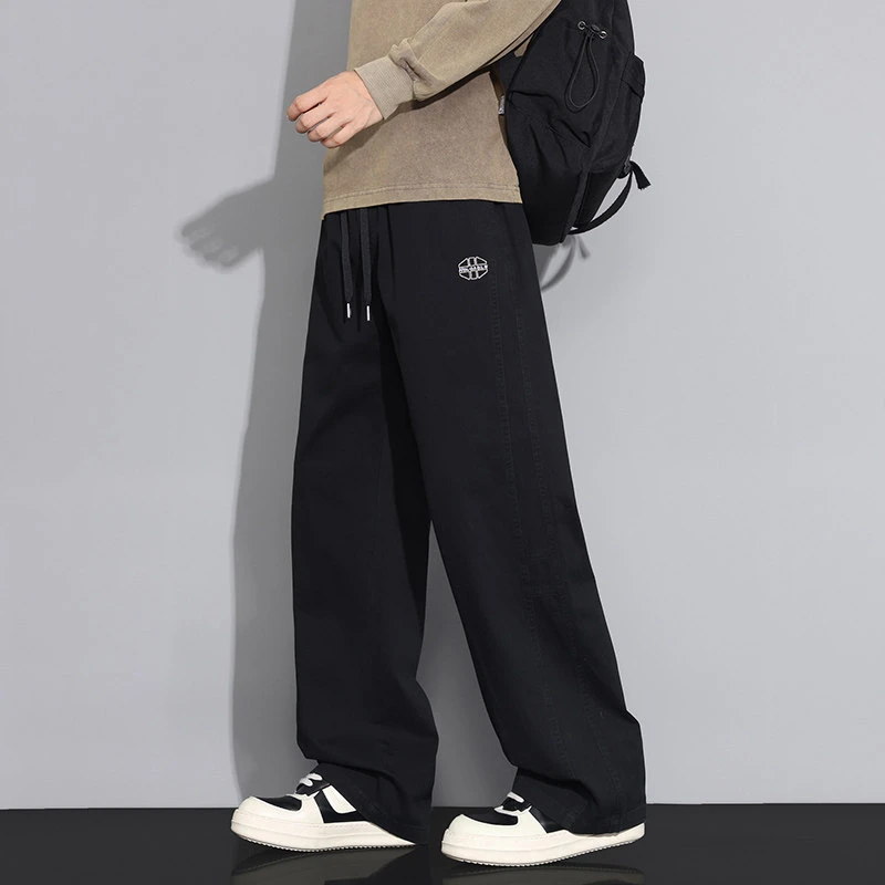 秋季美式工装长裤男生垂顺宽松阔腿冲锋裤子男装时尚潮流休闲裤