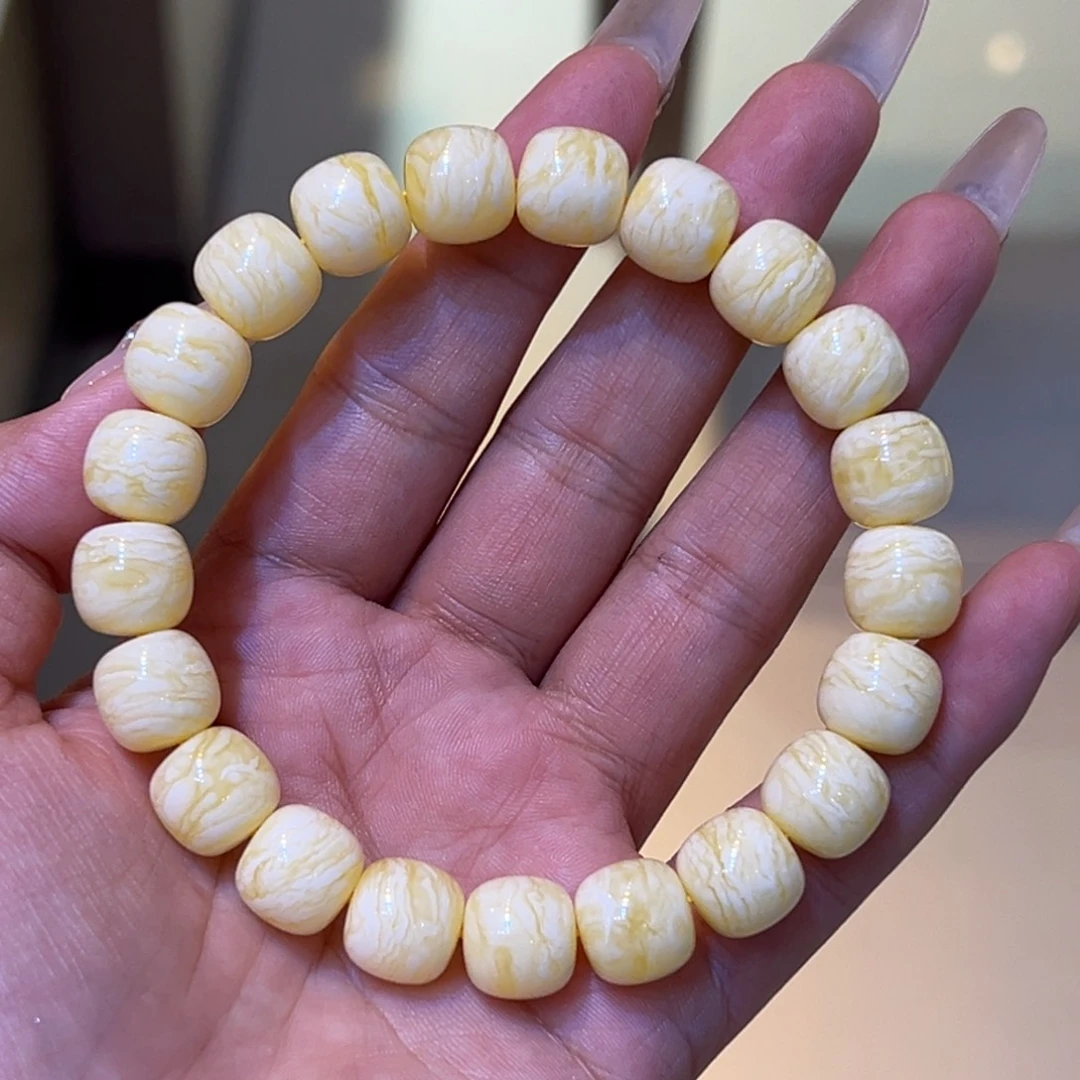 裸石琥珀未镶嵌安*11➕胶皮料虎皮纹老型手串