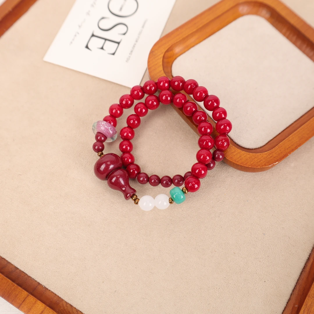 含辰砂工艺品LZ2466紫金砂葫芦怀业珠红色琉璃双层手串