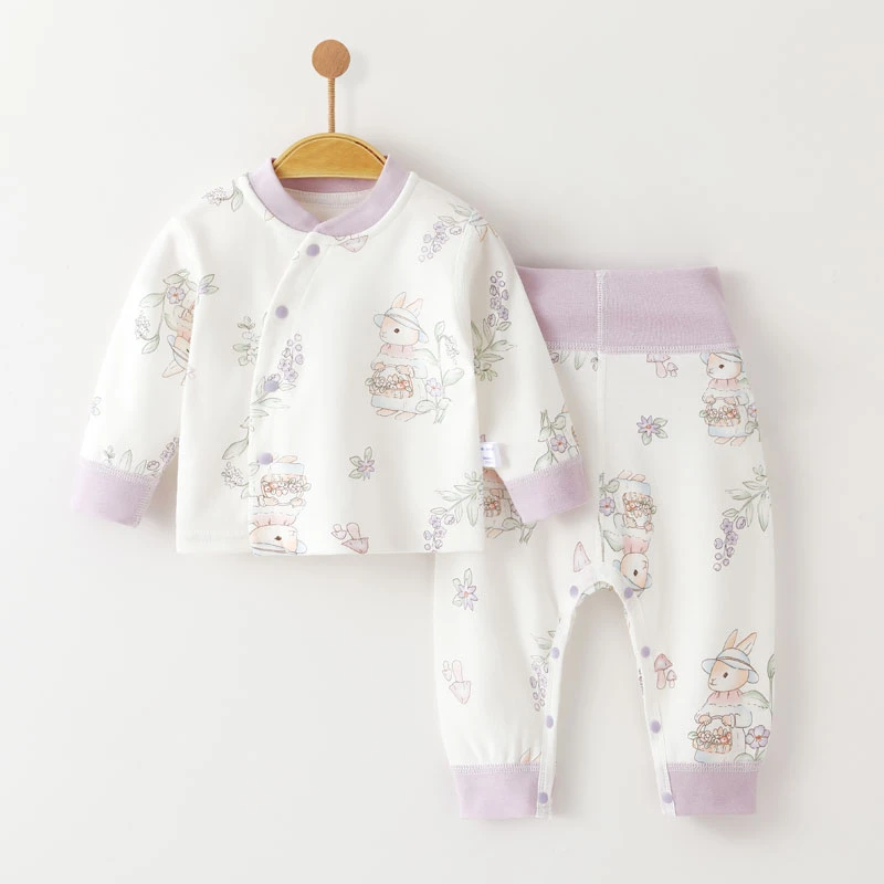 【裤腿可开】纯棉无骨宝宝内衣裤套装四季新生儿偏扣护肚秋衣裤打底